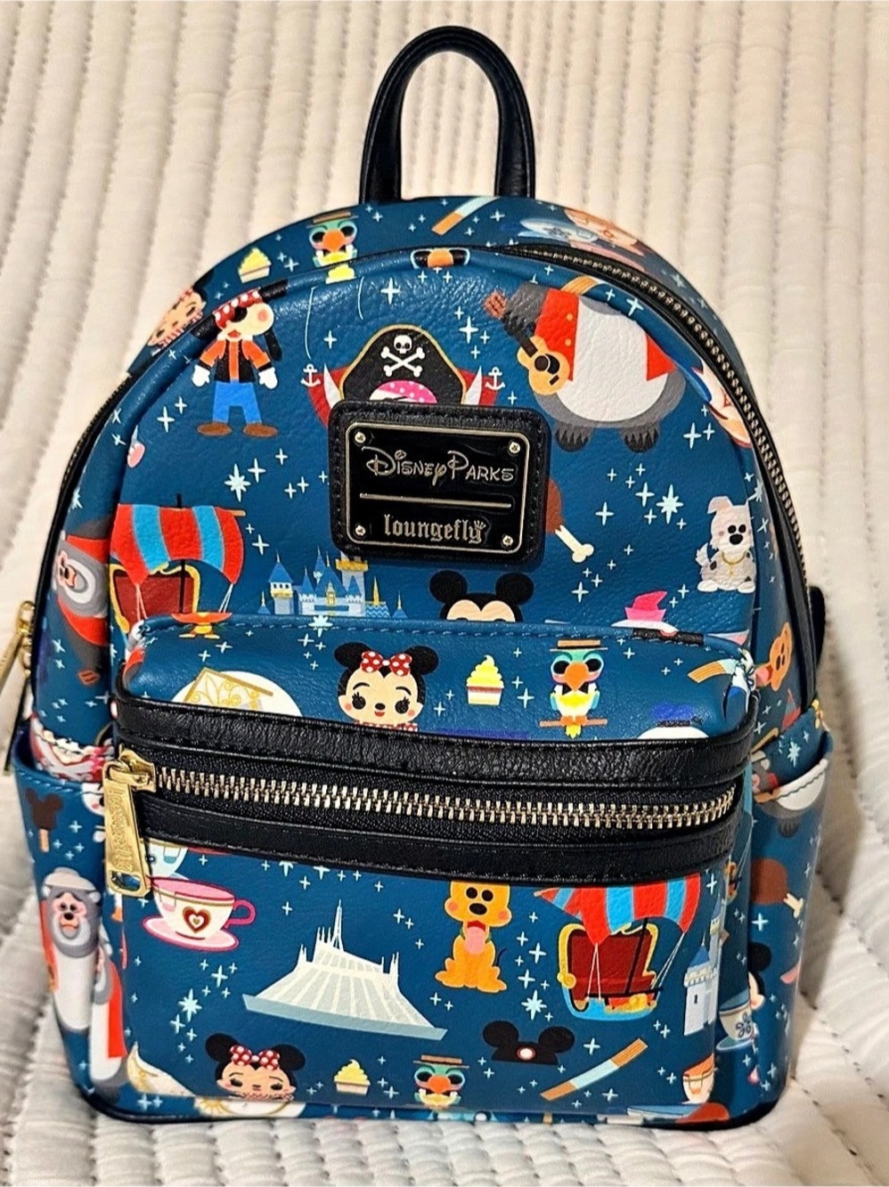 Loungefly Disney Parks Teal Park Life & Attractions Icons Mini Backpack Blue & B